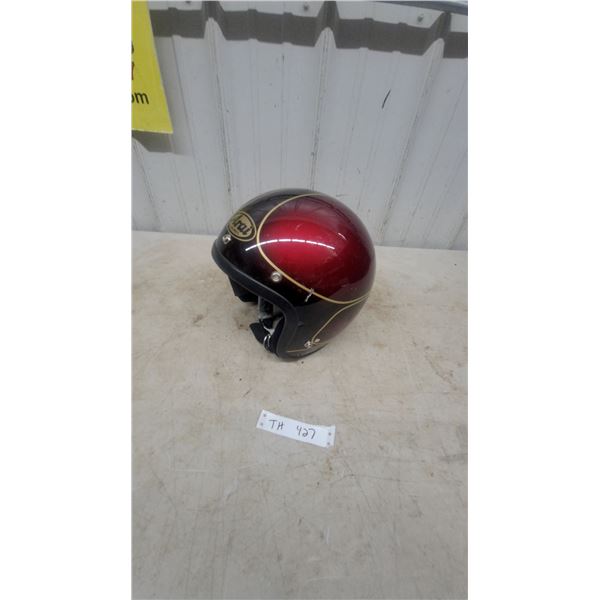 Vintage Arai Helmet, Red and Black with Gold Pinstripes, Open Face Style, and Chin Strap size large