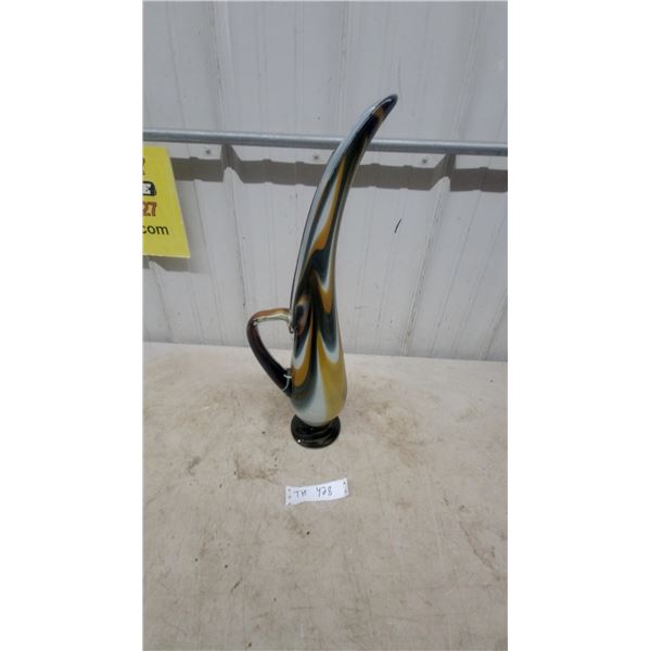 MCMArt Glass Pitcher with Handle and Flared Spout, Swirl Pattern in White, Gold, and Black 22”
