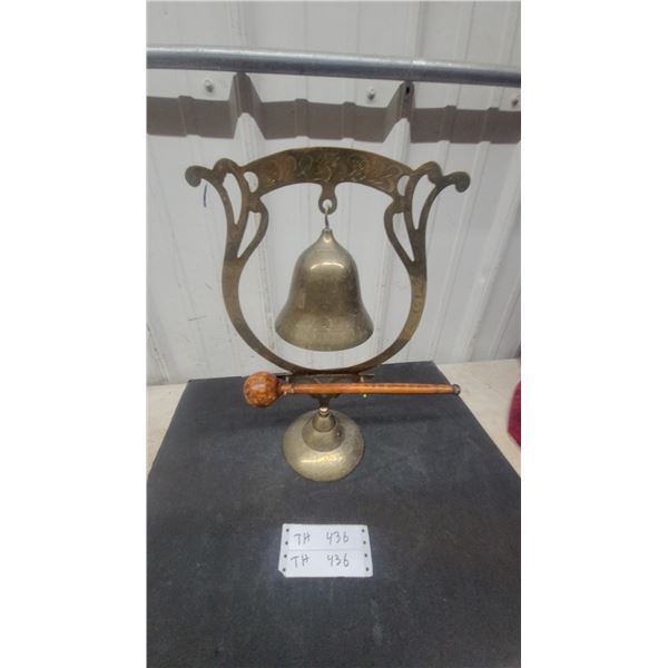 Brass Table Gong Bell with Striker and Stand, 16” Tall