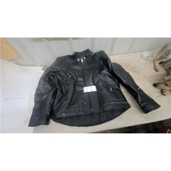 Black Leather Motorcycle Jacket, Padded Back and Elbows, Zippered Cuffs, and Side Lacing mens xl