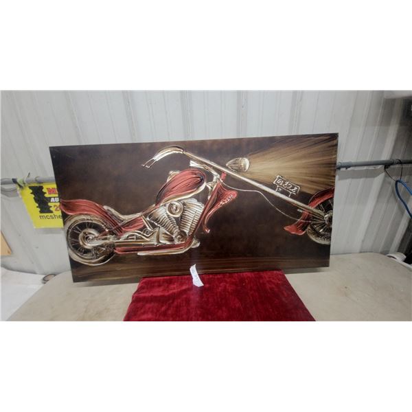 Embossed Motorcycle Wall Art, Red and Silver Accents, 24”×47”