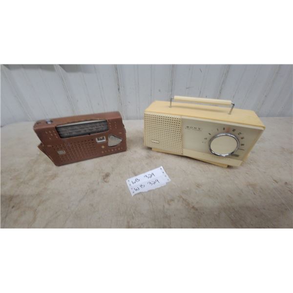 Two Vintage Radios: Sony TR-610 Transistor Radio and Hitachi Transistor Radio in Leather Case