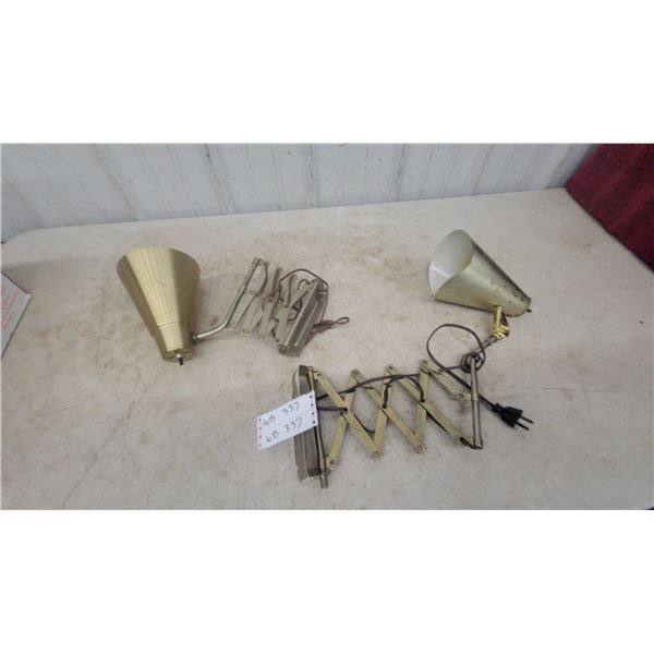 Pair of Vintage Brass Accordion Wall Sconces with Conical Shades