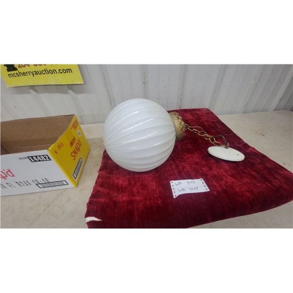 Vintage Carl Falkenstein Ribbed Milk Glass Globe Pendant Light, MCM