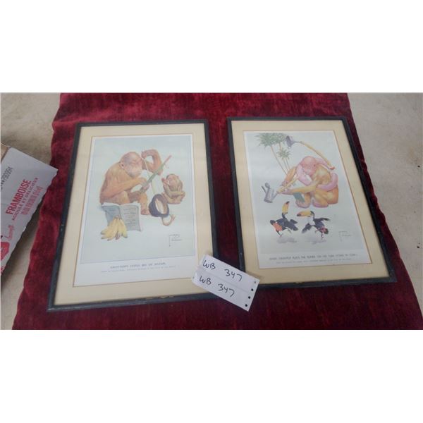 Two Framed Prints: "Gran'pop's Little Bit of Haydn" and "When Gran'pop Plays the Rumba 10”×14”