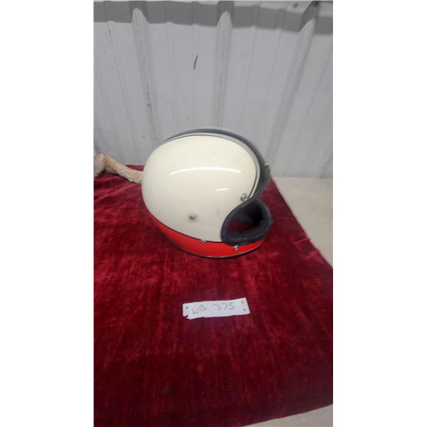 Vintage-Style Motorcycle Helmet, Cream and Black with Red Trim, size large