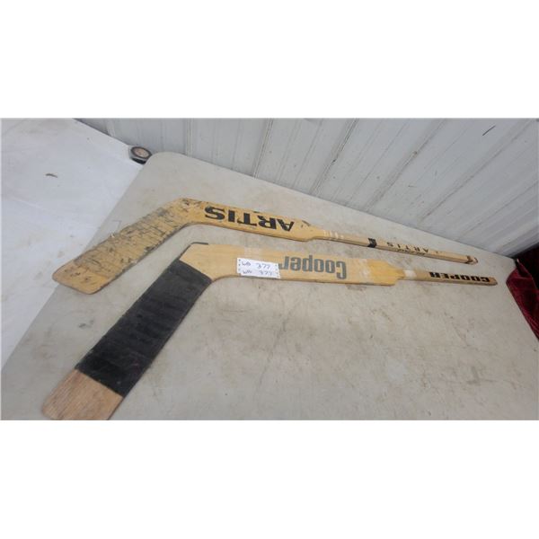Two Vintage goalie Hockey Sticks: Cooper and Artis