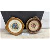 Image 1 : Two Vintage Framed Floral Needlepoint Artworks, Pansies and Roses in Ornate Gilt Frames, 11 × 11”