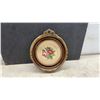 Image 4 : Two Vintage Framed Floral Needlepoint Artworks, Pansies and Roses in Ornate Gilt Frames, 11 × 11”