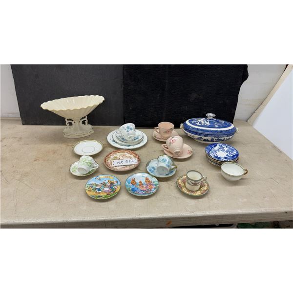 Aynsley Bone China Trio, Blue Floral With Platinum Trim, Blue Willow Tureen, Compote and More (Lid