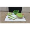 Image 1 : Hand Painted Stafford Lettuce Dish with Salad Servers, Carletonware Leaf and Green footed Dish