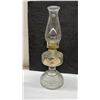 Image 2 : Two Vintage Glass Oil Lamps, 18 1/2” Tall and Blue Glass Oil Lamp, (Missing Parts)