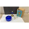 Image 6 : Two Vintage Glass Oil Lamps, 18 1/2” Tall and Blue Glass Oil Lamp, (Missing Parts)