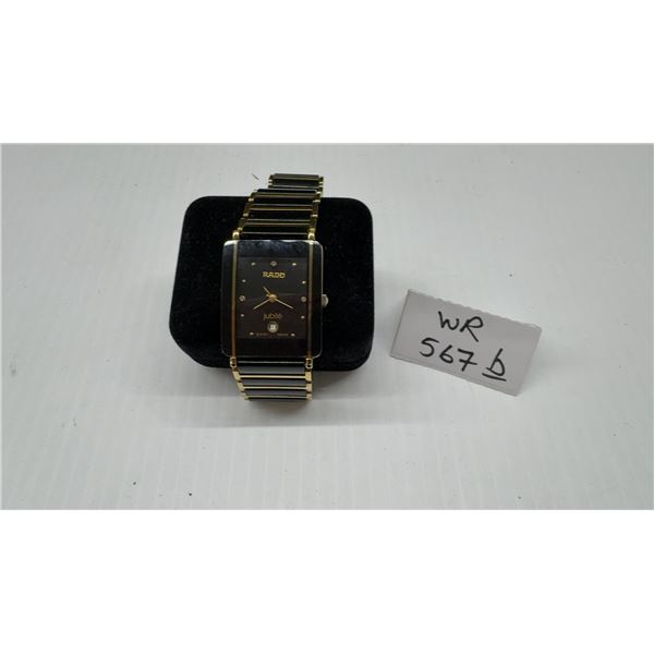 Rado Integral Jubilé Men's Rectangular Watch, Black Ceramic and Gold-Tone Bracelet, 27 mm Swiss