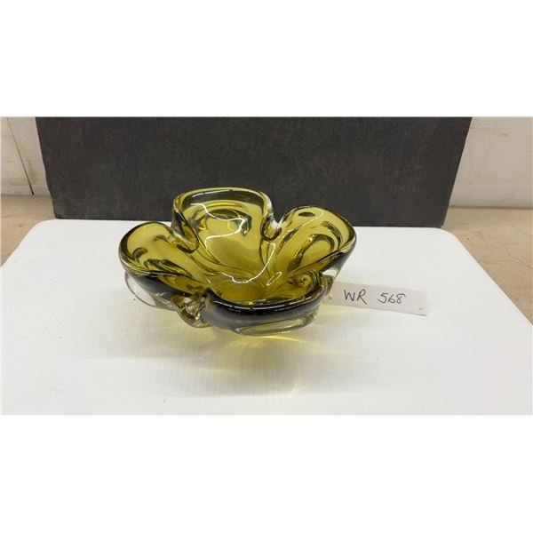 Chalet Olive Green Art Glass Centerpiece