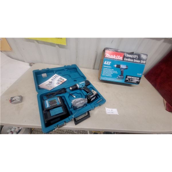 New Makita LXT 13mm (1/2”) Cordless Driver Drill DDF453SYE, Charger, 2 Batteries, and Case