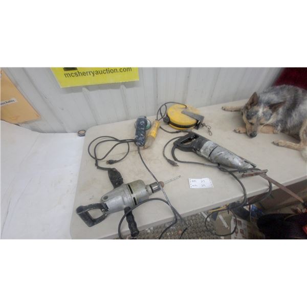 Power tools Drill, Reciprocating Saw, Angle Grinder, Extension Cord Reel