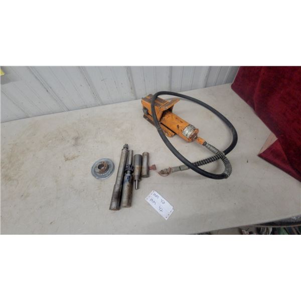 ENERPAC 10 Ton Hydraulic Pump, 4 Hydraulic Ram Extensions, and Pulley
