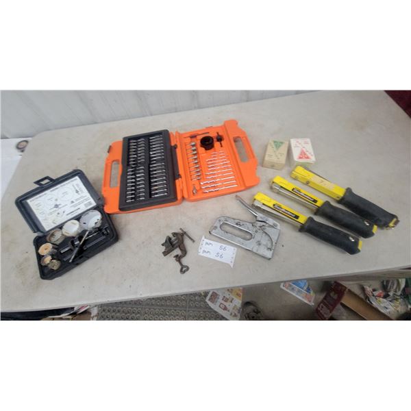 SharpShooter Staple Guns, Drill Bit Sets, Hole Saw Kit, and Bench Vise