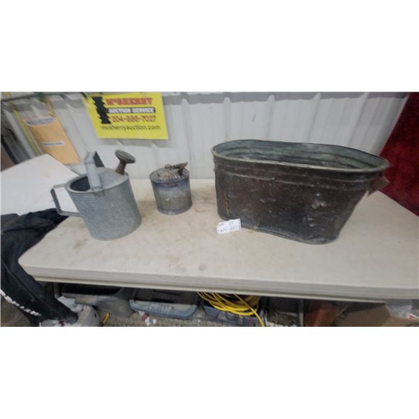 Galvanized Watering Can, Oil Can, and Copper Boiler