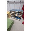 Image 6 : Three Multi-Drawer Small Parts Organizers, One Blue, One Yellow, One Green full of hardware