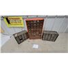 Image 1 : Three Multi-Drawer Small Parts Organizers with Contents, One Orange, Two Gray