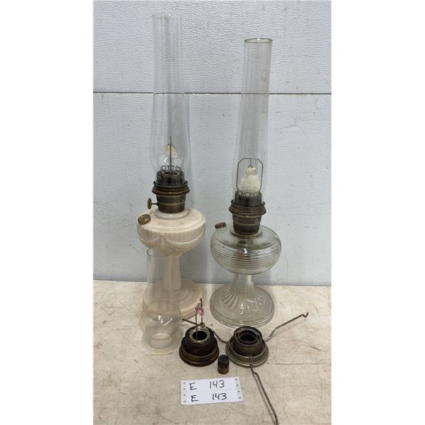 Two Aladdin Lamps, One Clear Glass and One Milk Glass