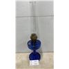 Image 1 : Cobalt Blue Glass Aladdin Lamp with Clear Glass Chimney, Brass Burner and Wick Adjuster