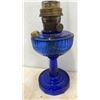 Image 2 : Cobalt Blue Glass Aladdin Lamp with Clear Glass Chimney, Brass Burner and Wick Adjuster