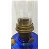 Image 3 : Cobalt Blue Glass Aladdin Lamp with Clear Glass Chimney, Brass Burner and Wick Adjuster