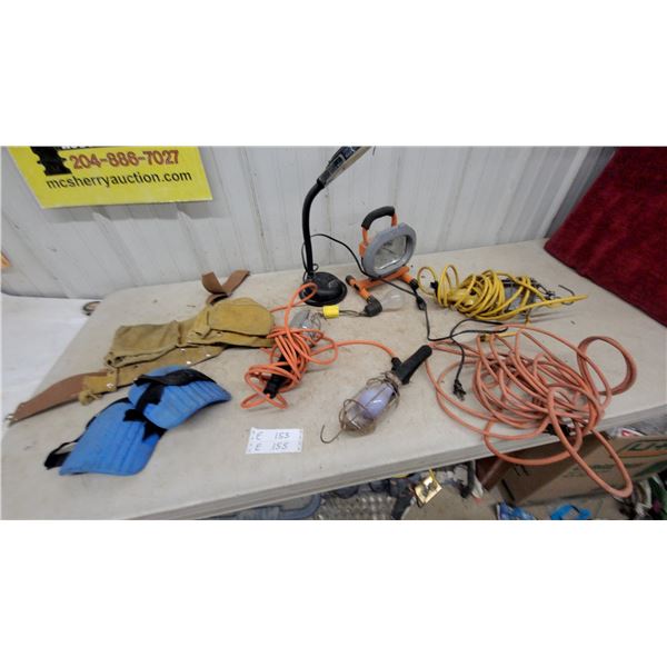 Work Lights, Extension Cords, Knee Pads, and Tool Belt