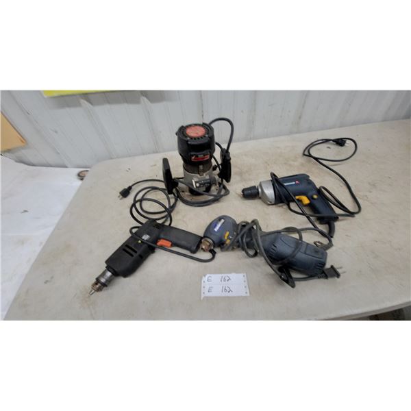 Assorted Power Tools: Craftsman Router, Mastercraft Drills