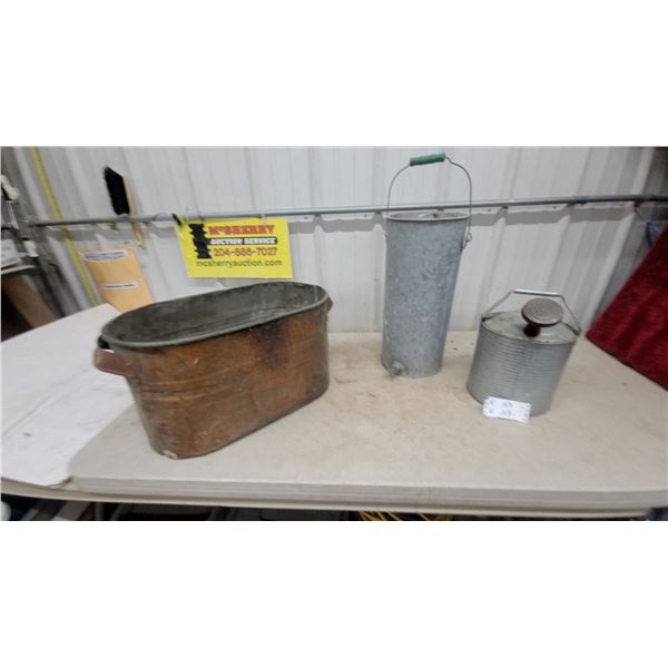 Galvanized Boiler, Galvanized Bucket, and Galvanized Watering Can