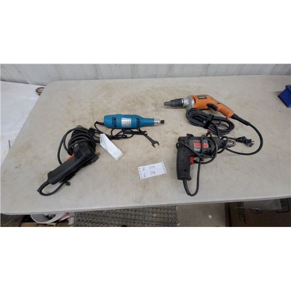 Power Tools: Black and Decker Drill, SKIL Drill, and RIDGID Screwgun