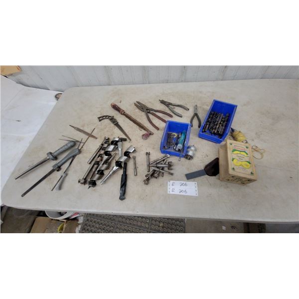 Assorted Drill Bits, Pliers, Files, Saws