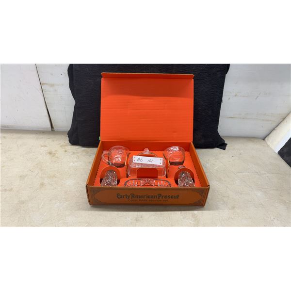 Vintage Anchor Hocking Early American Prescut 7-Piece Glass Table Service Set in Original Box