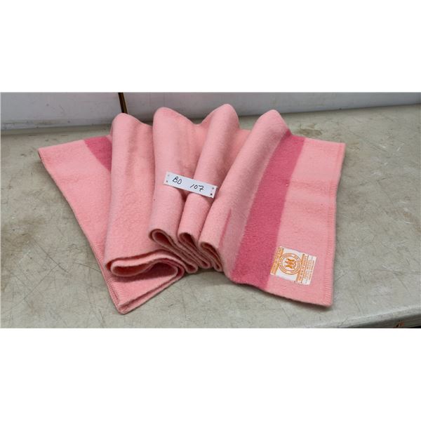 Rare 1.5 Point Hudson's Bay Company Pink Crib Blanket, 100% Wool, England