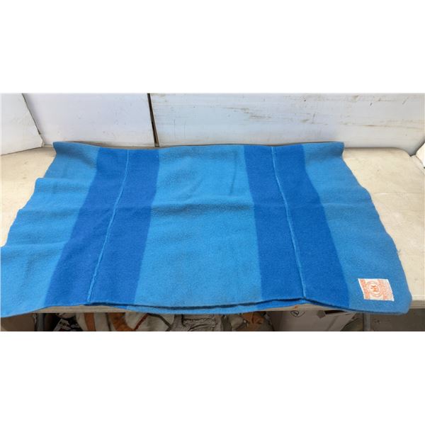 Vintage Altered Hudson's Bay Company Two-Tone Blue Wool Blanket, Double Tagged