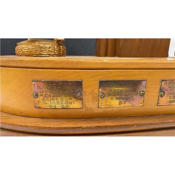 Vintage 1950s Wood and Metal Art Deco Style Curling Memorial Trophy