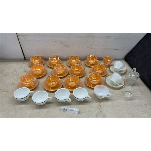 Large Lot of Vintage Lustreware Cups and Saucers