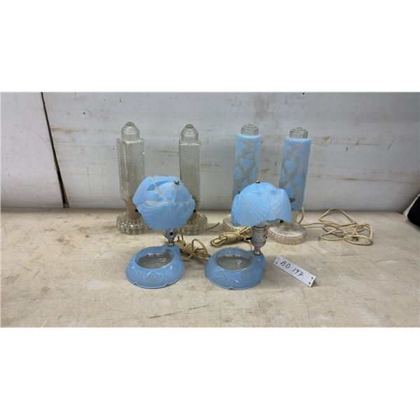 Pair of Vintage Art Deco Glass Boudoir Table Lamps