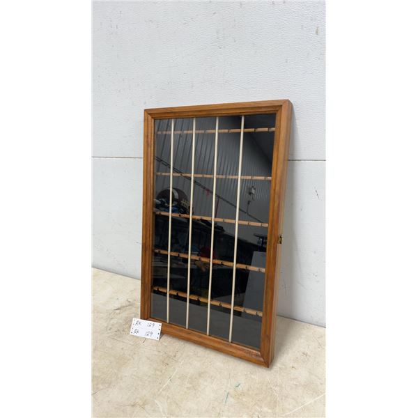 Wood and Glass Display Case, 5 Rows of 6 Compartments, Brass Latches