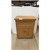 Image 1 : Oak Finish Cabinet on Casters with Drawer and Two-Door Storage