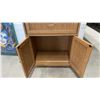 Image 4 : Oak Finish Cabinet on Casters with Drawer and Two-Door Storage