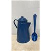 Image 3 : Vintage Enamelware Coffee Pots, Blue Enamel Spoon, and "Harry Toppem" Fisherman Wall Plaque