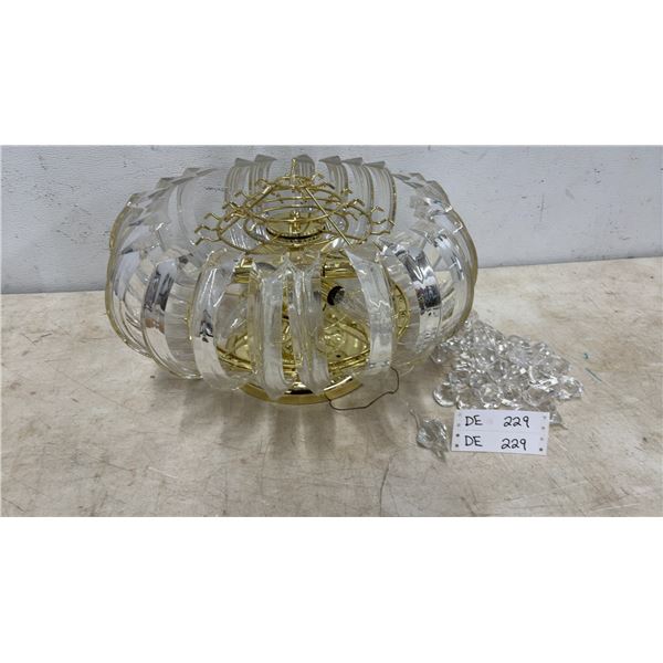 Crystal and Gold-Tone Flush Mount Light Fixture, with Hanging Crystal Pieces