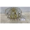 Image 1 : Crystal and Gold-Tone Flush Mount Light Fixture, with Hanging Crystal Pieces