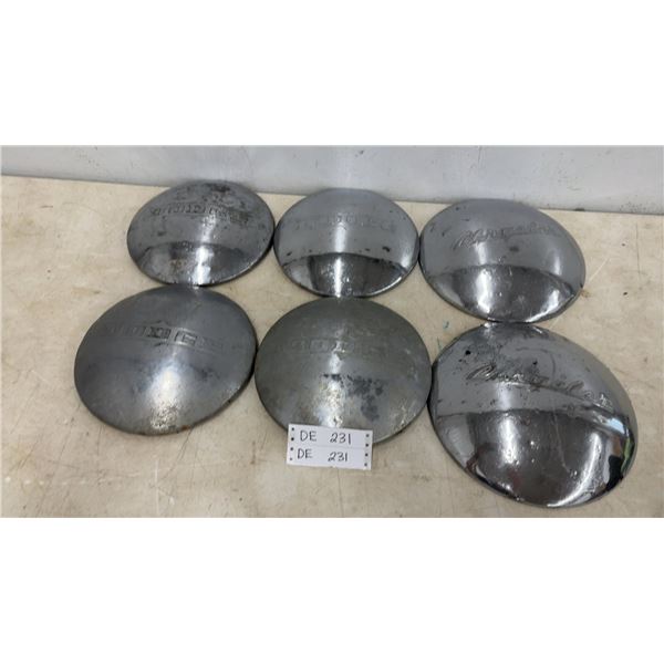 Six Vintage Hubcaps: Four Dodge and Two Chrysler Hubcaps