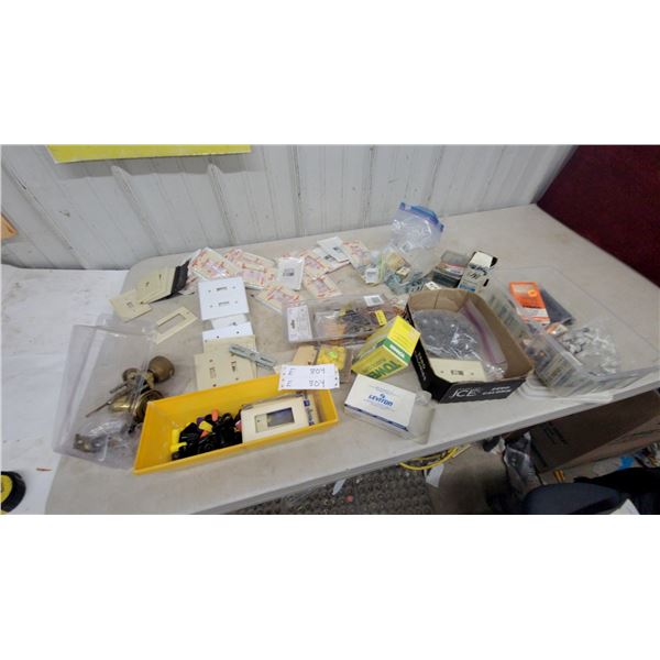 Electrical and Hardware Lot: Leviton, Power, and Toggler Switches, Outlets, Wire Nuts, and covers