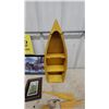 Image 2 : Canoe-Shaped Wall Shelf, Framed Wolf Print, Framed Elephant Print, Antler Wall Decor